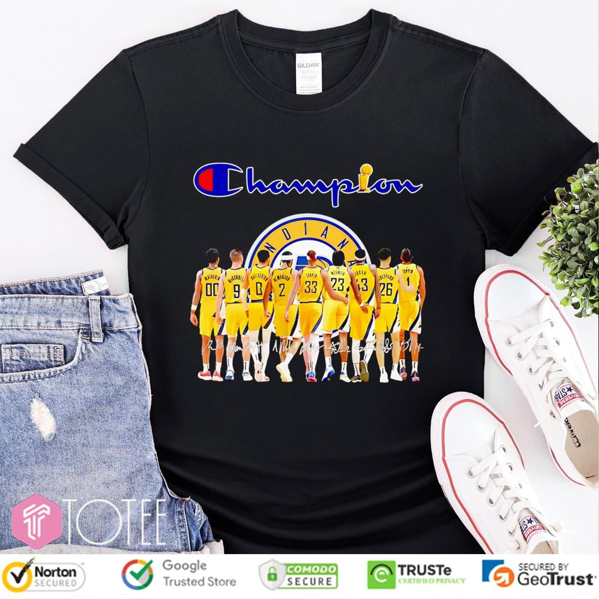 Logo Champion Indiana Pacers Nba Players Signatures T-shirt