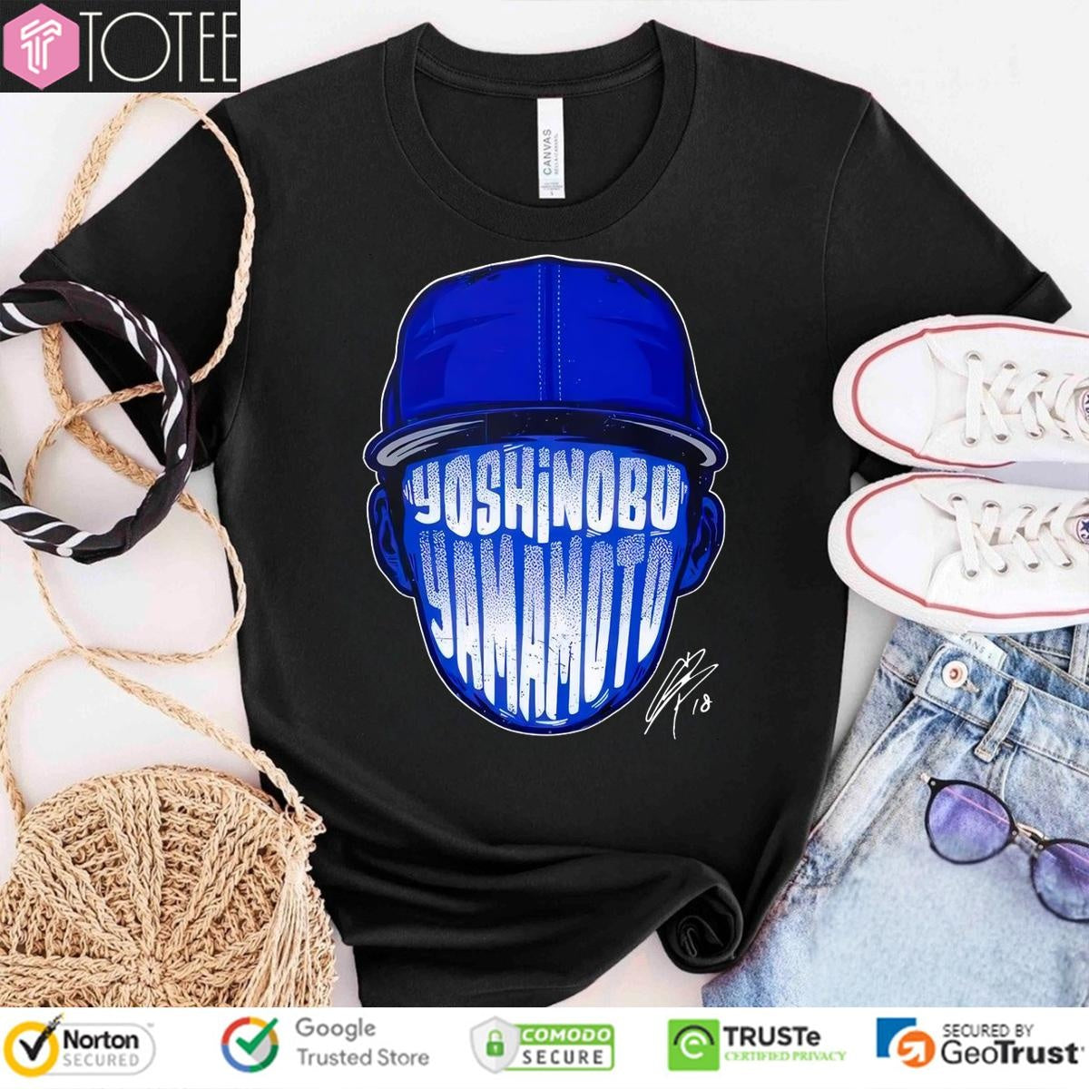 Los Angeles Dodgers Yoshinobu Yamamoto Face Silhouette Signature T-shirt