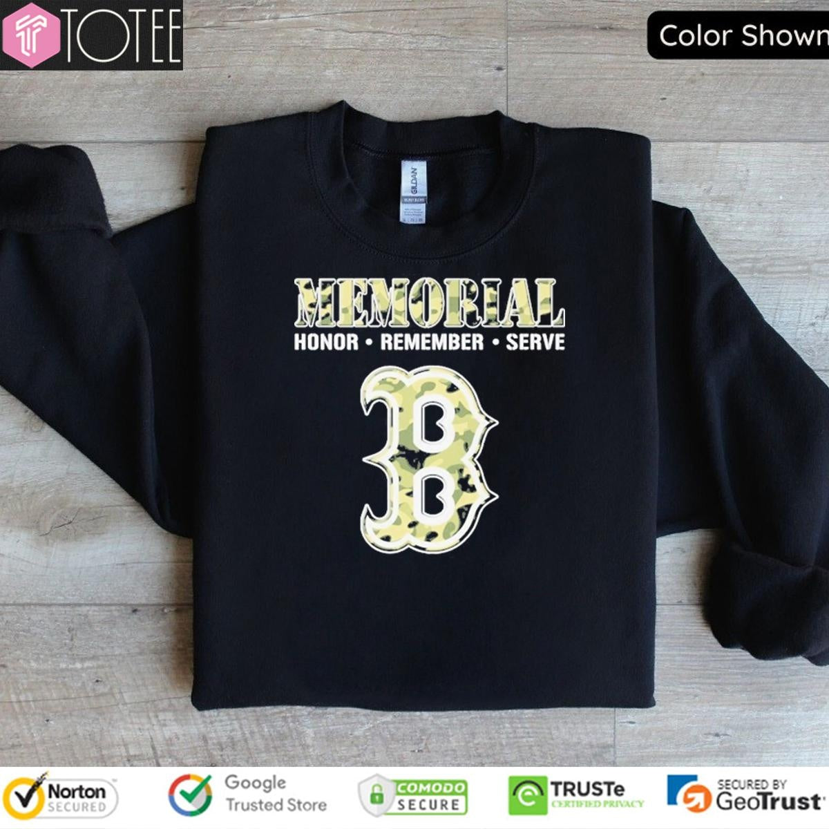 Memorial Honor Remember Serve Camo Boston Red Sox Logo Baseball T-shirt