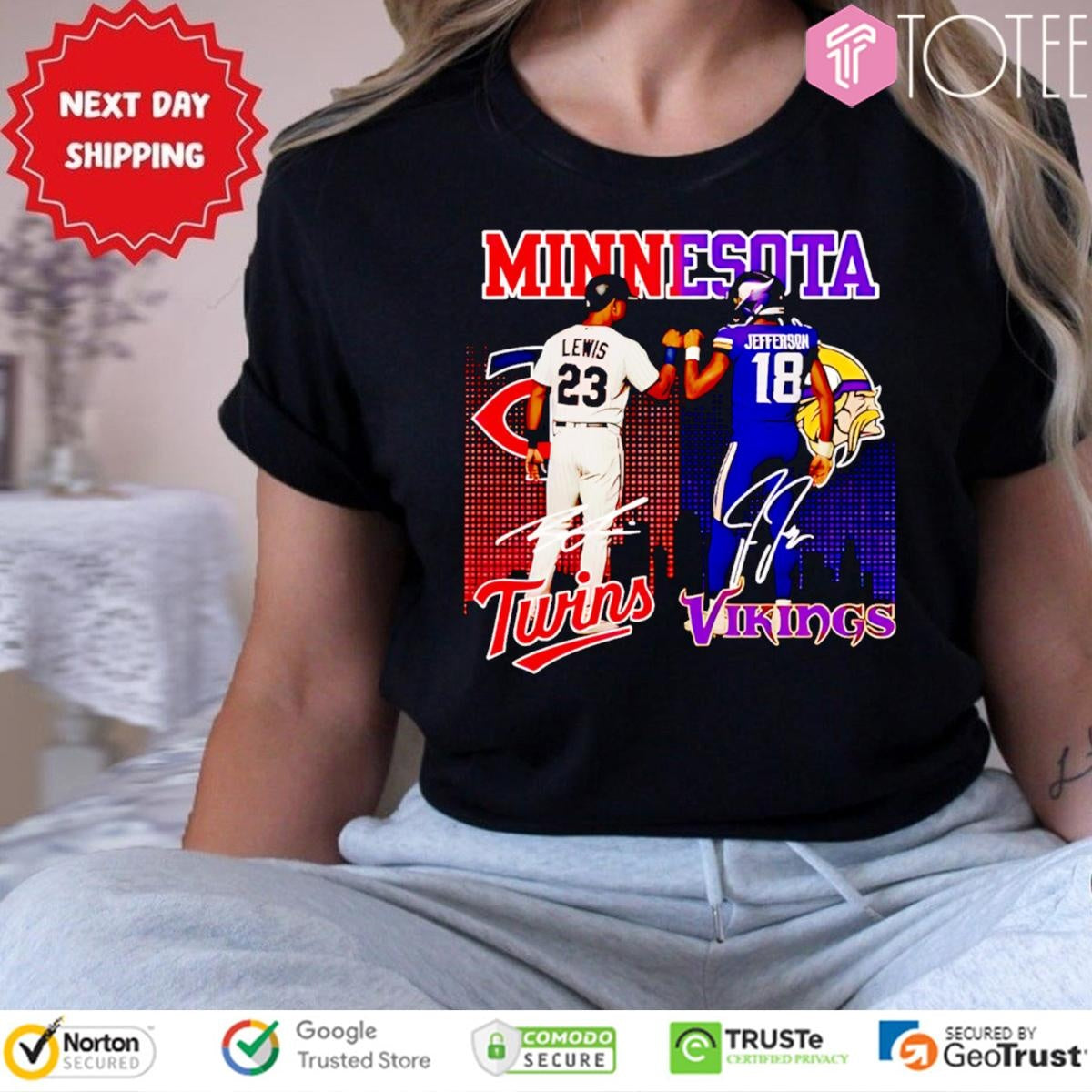 Minnesota Sports Teams Twins And Vikings Lewis And Jefferson Signatures T-shirt