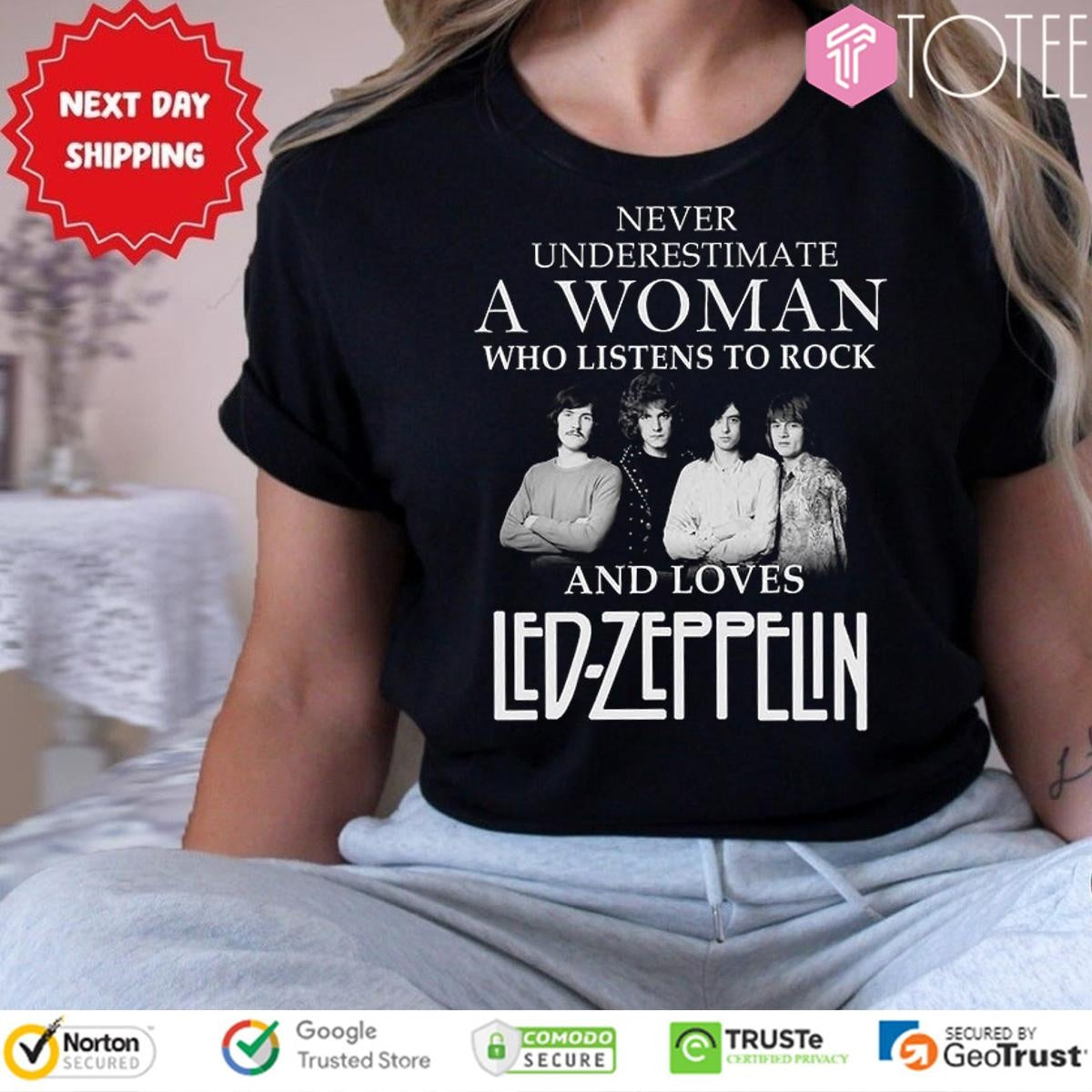 Never Underestimate A Woman Who Listens To Rock Loves Led Zeppelin Robert T-shirt