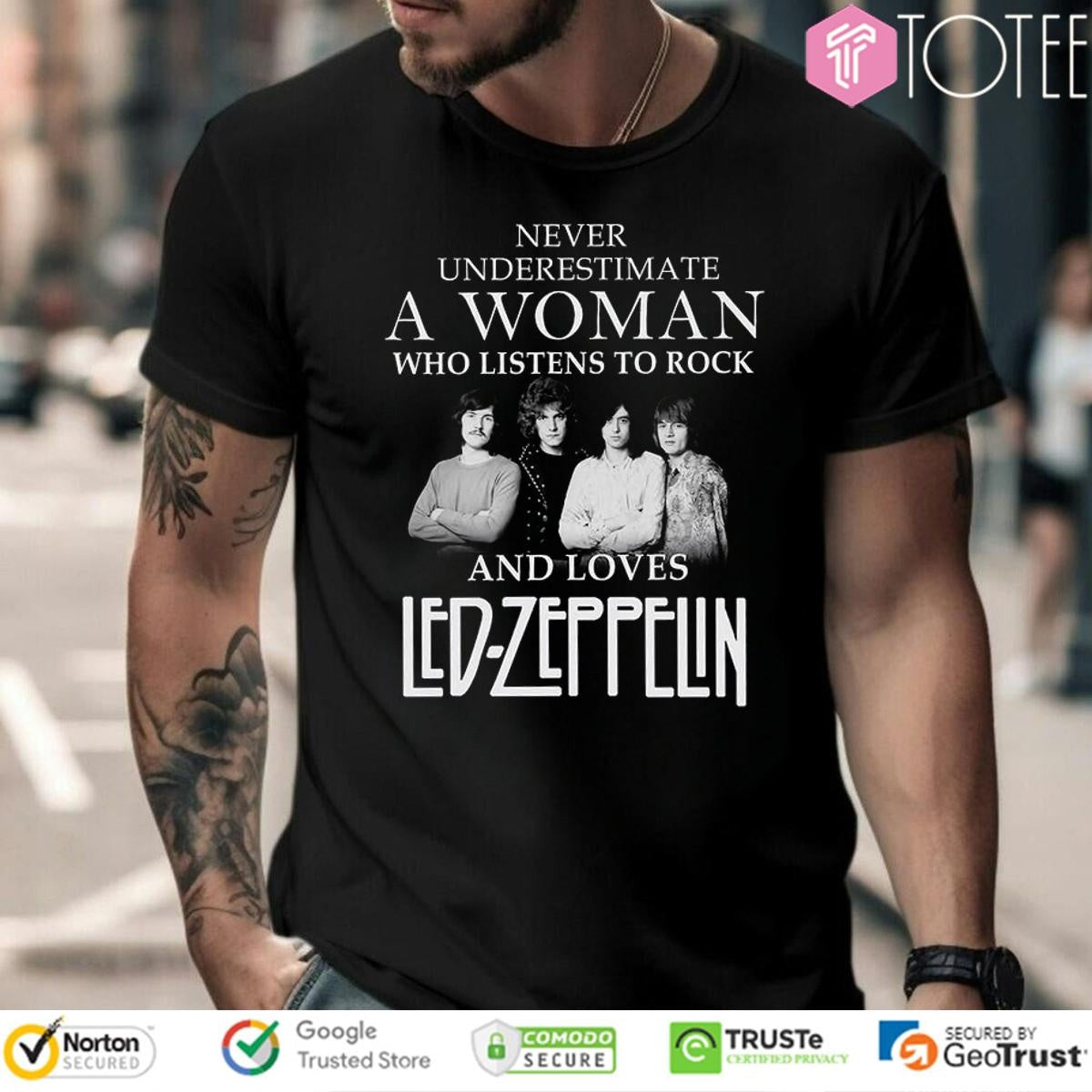 Never Underestimate A Woman Who Listens To Rock Loves Led Zeppelin Robert T-shirt