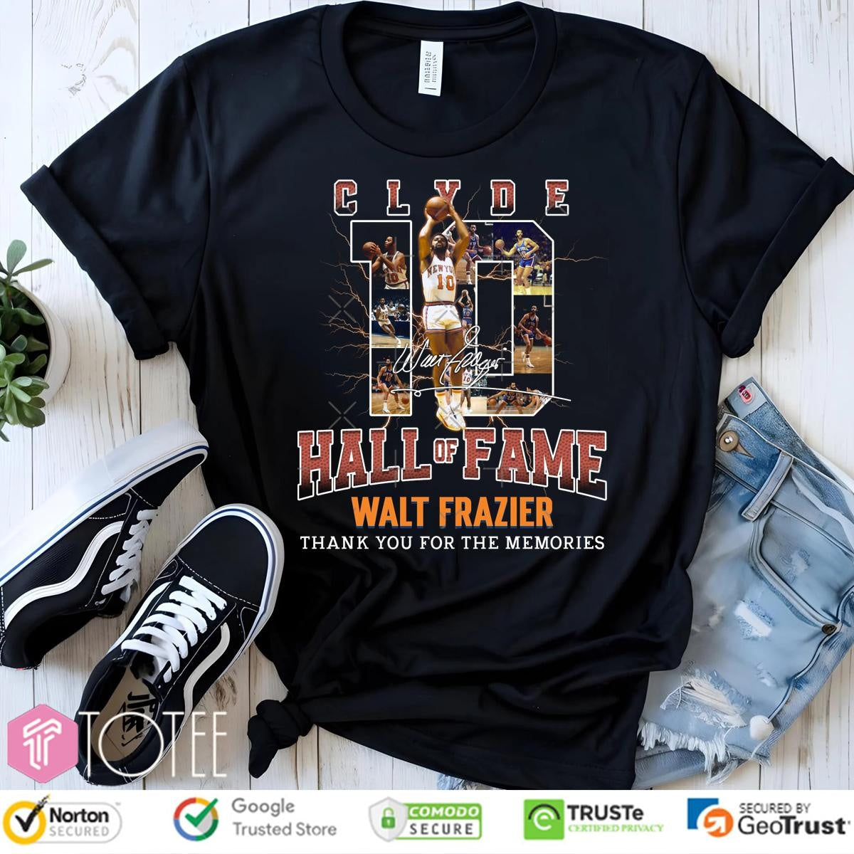 New York Knicks Hall Of Fame Walt Clyde Frazier Autographed T-shirt