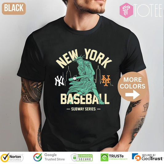 New York Yankees Vs Mets Statue Of Liberty Playing Baseball Subway Series T-shirt