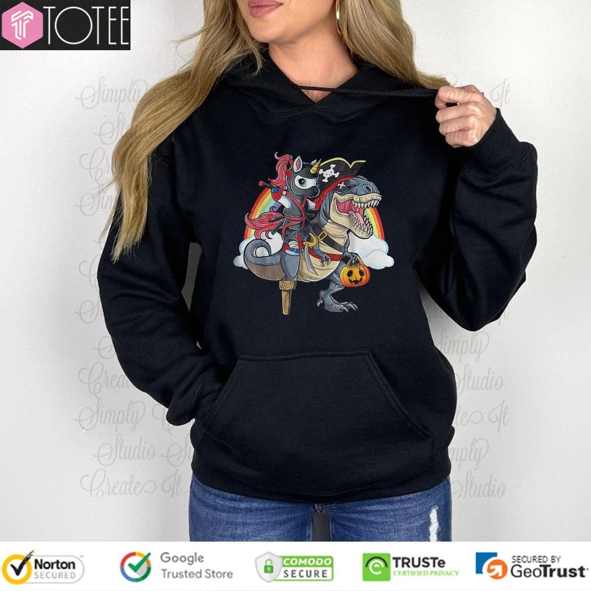 Ninja Unicorn Riding Pirate Dinosaur T Rex Rainbow Halloween T-shirt