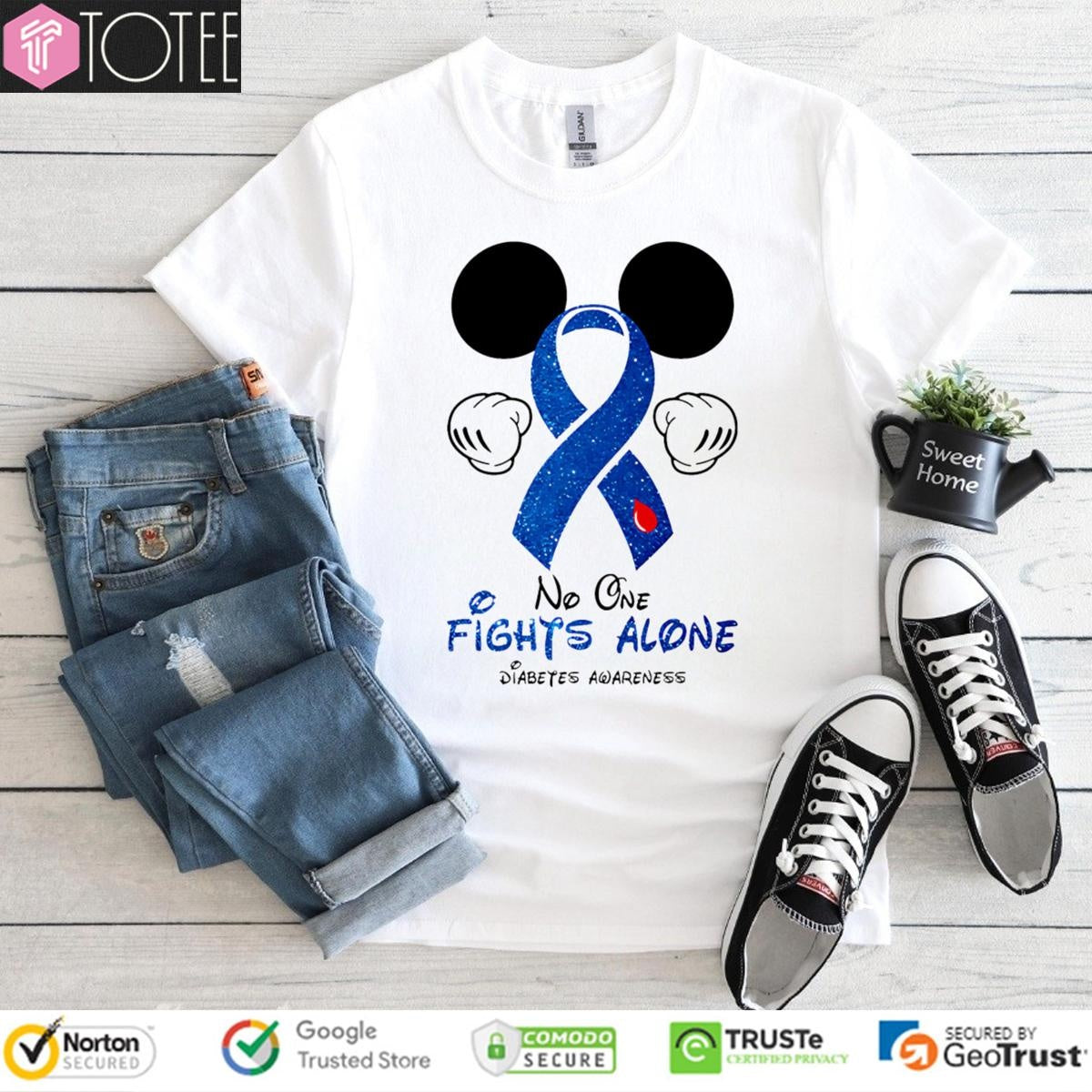 No One Fights Alone Mickey Diabetes Awareness T-shirt