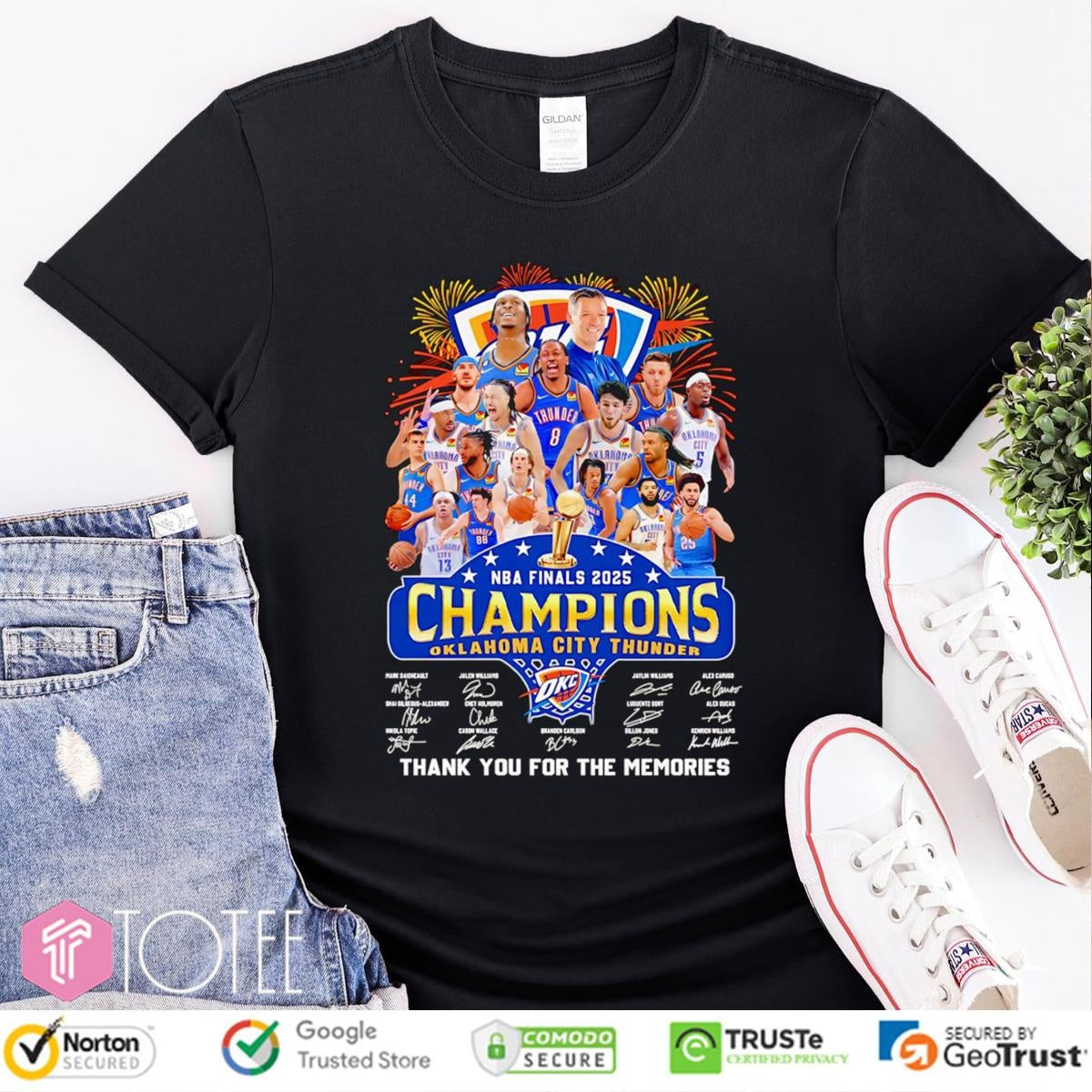Oklahoma City Thunder Nba Finals 2025 Champions Signatures T-shirt
