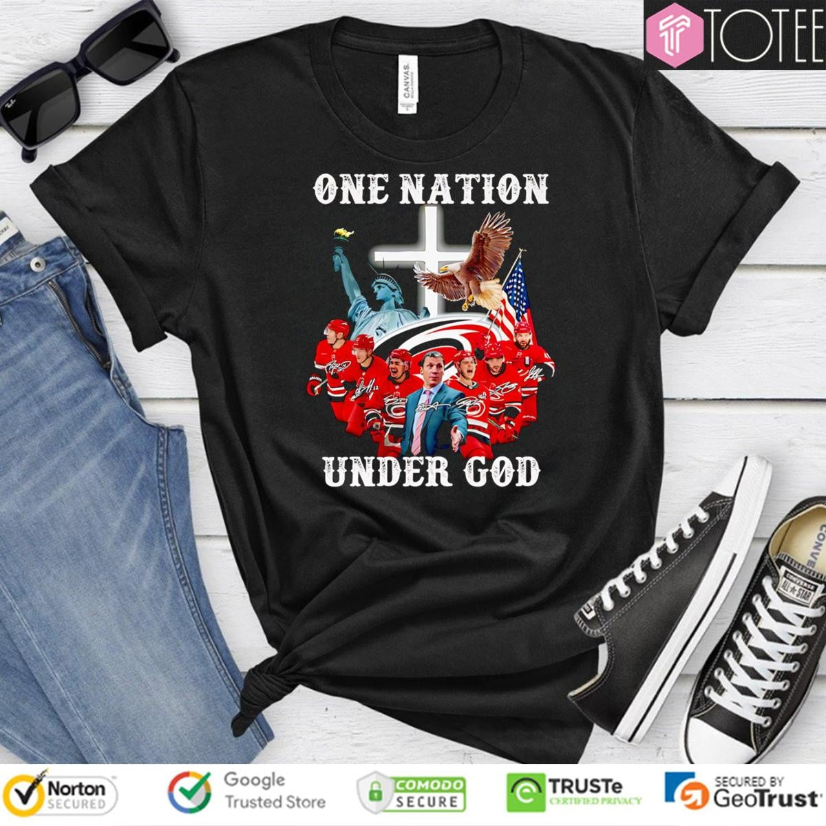 One Nation Under God Carolina Hurricanes Signatures T-shirt