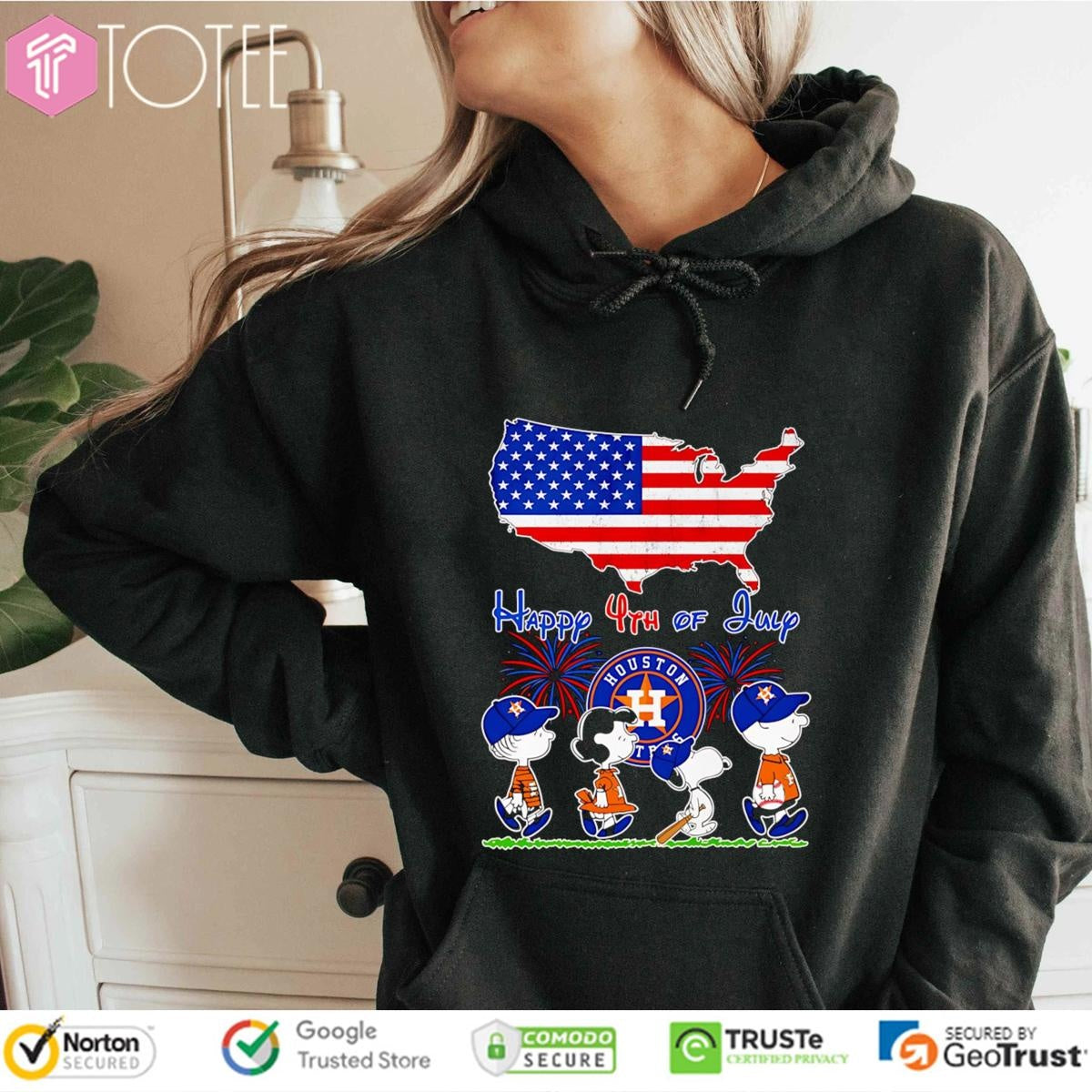 Peanuts Houston Astros Snoopy Charlie Brown Happy 4Th Of July Baseball T-shirt