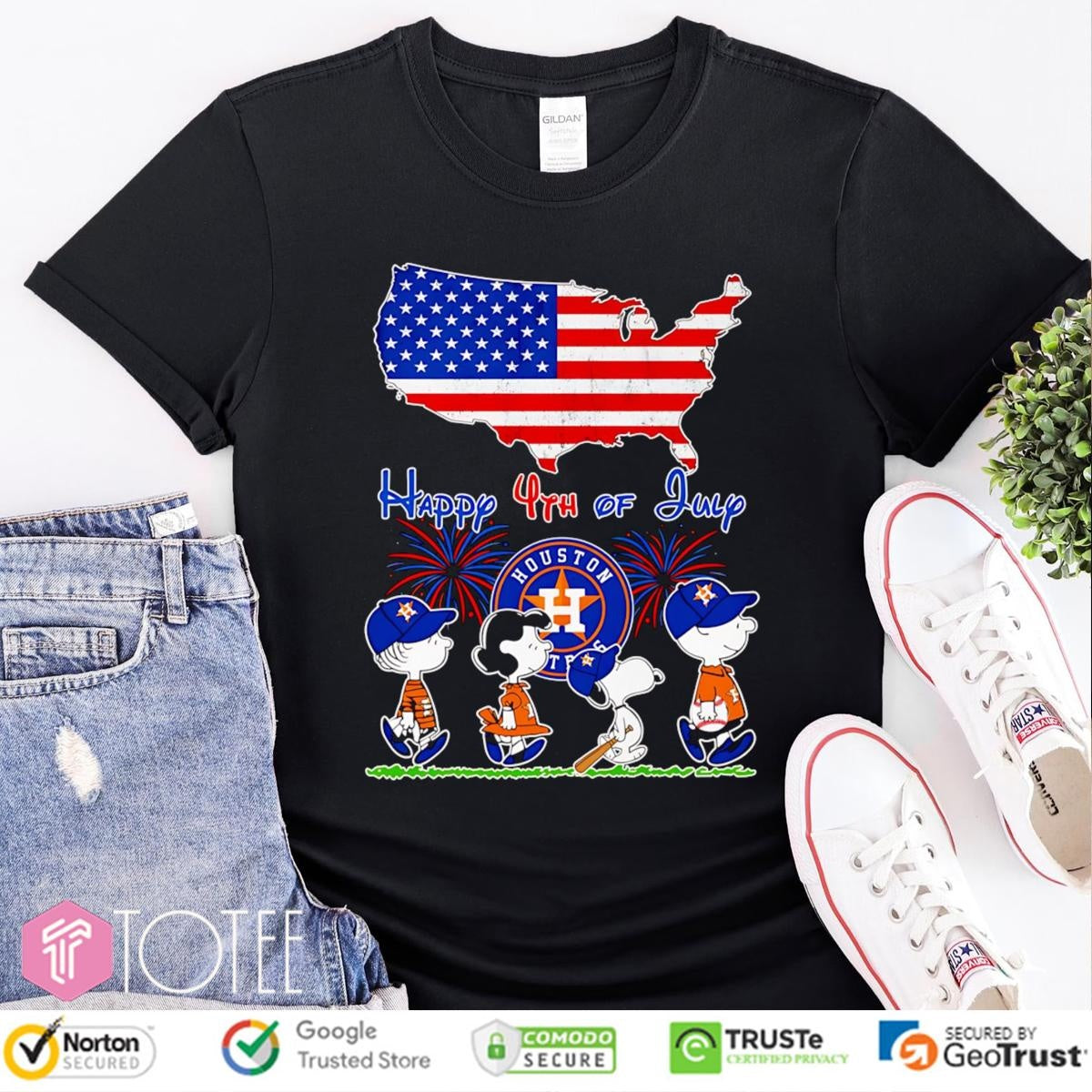 Peanuts Houston Astros Snoopy Charlie Brown Happy 4Th Of July Baseball T-shirt