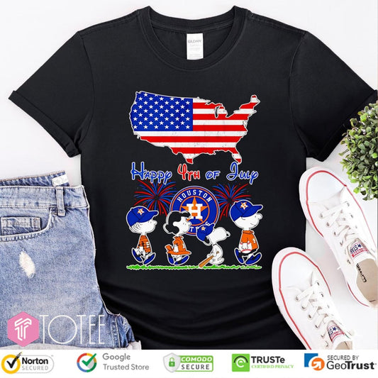 Peanuts Houston Astros Snoopy Charlie Brown Happy 4Th Of July Baseball T-shirt