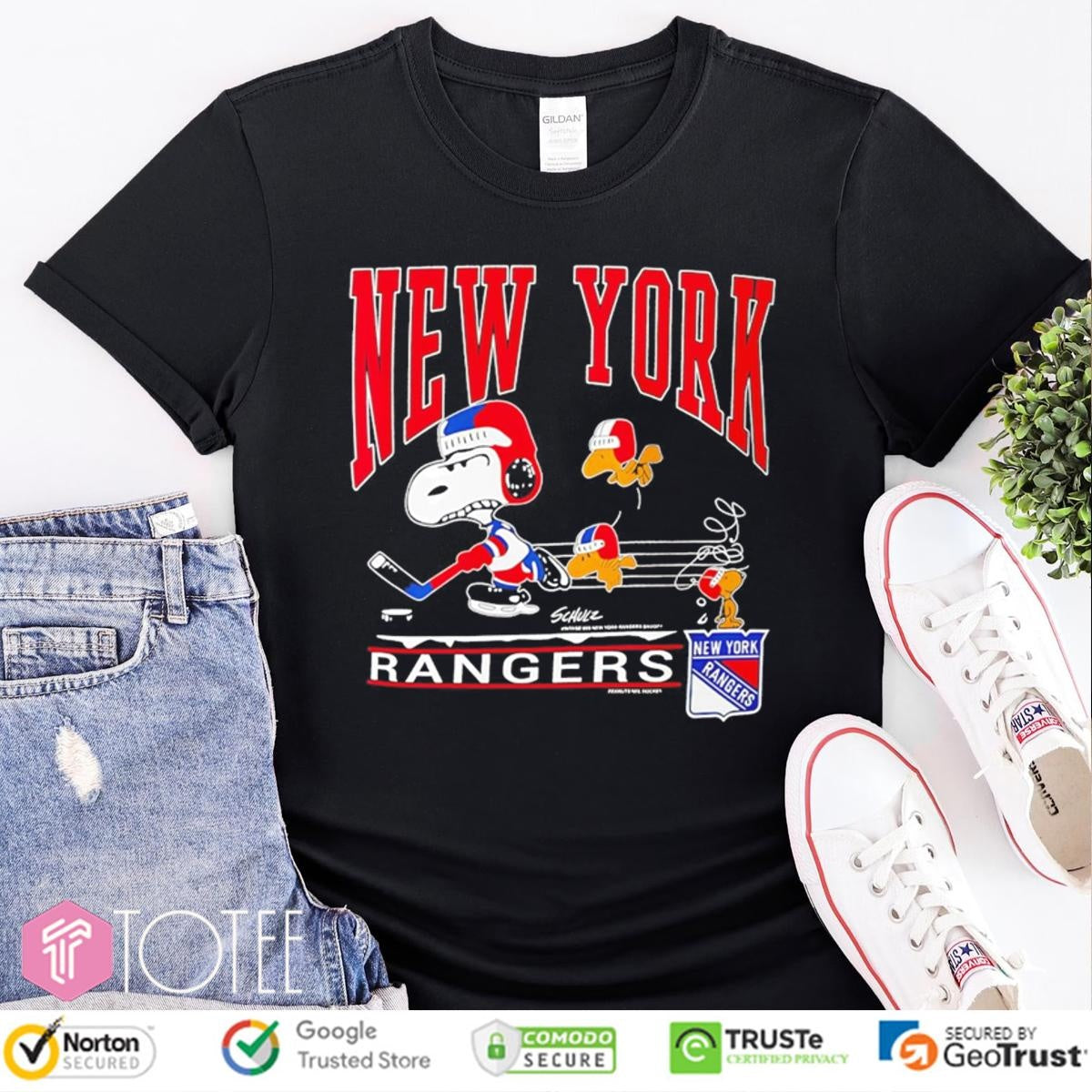 Peanuts Snoopy Woodstock New York Rangers Logo T-shirt