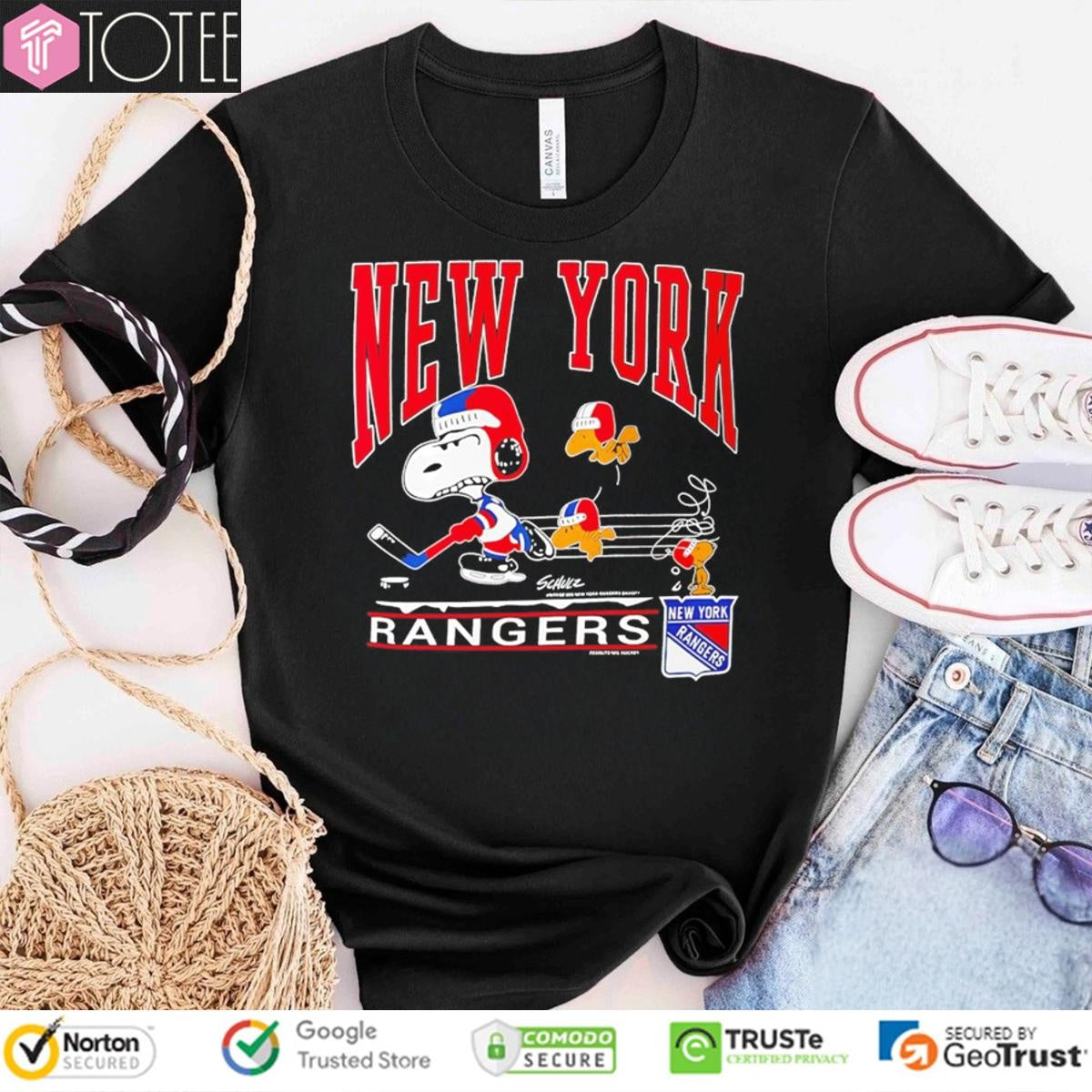 Peanuts Snoopy Woodstock New York Rangers Logo T-shirt