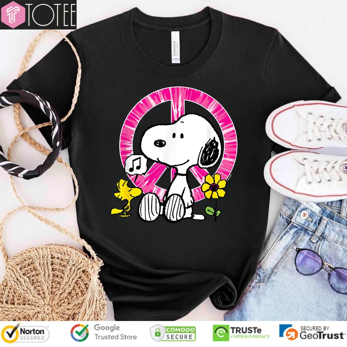 Peanuts Snoopy Woodstock Peace Sign Sunflower T-shirt