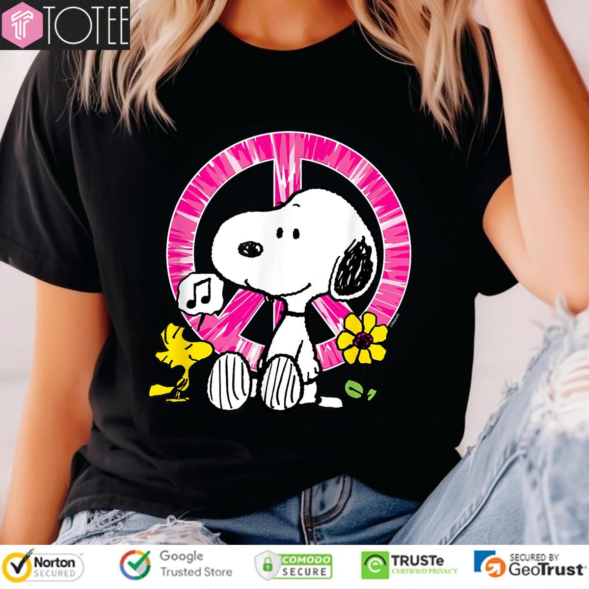 Peanuts Snoopy Woodstock Peace Sign Sunflower T-shirt
