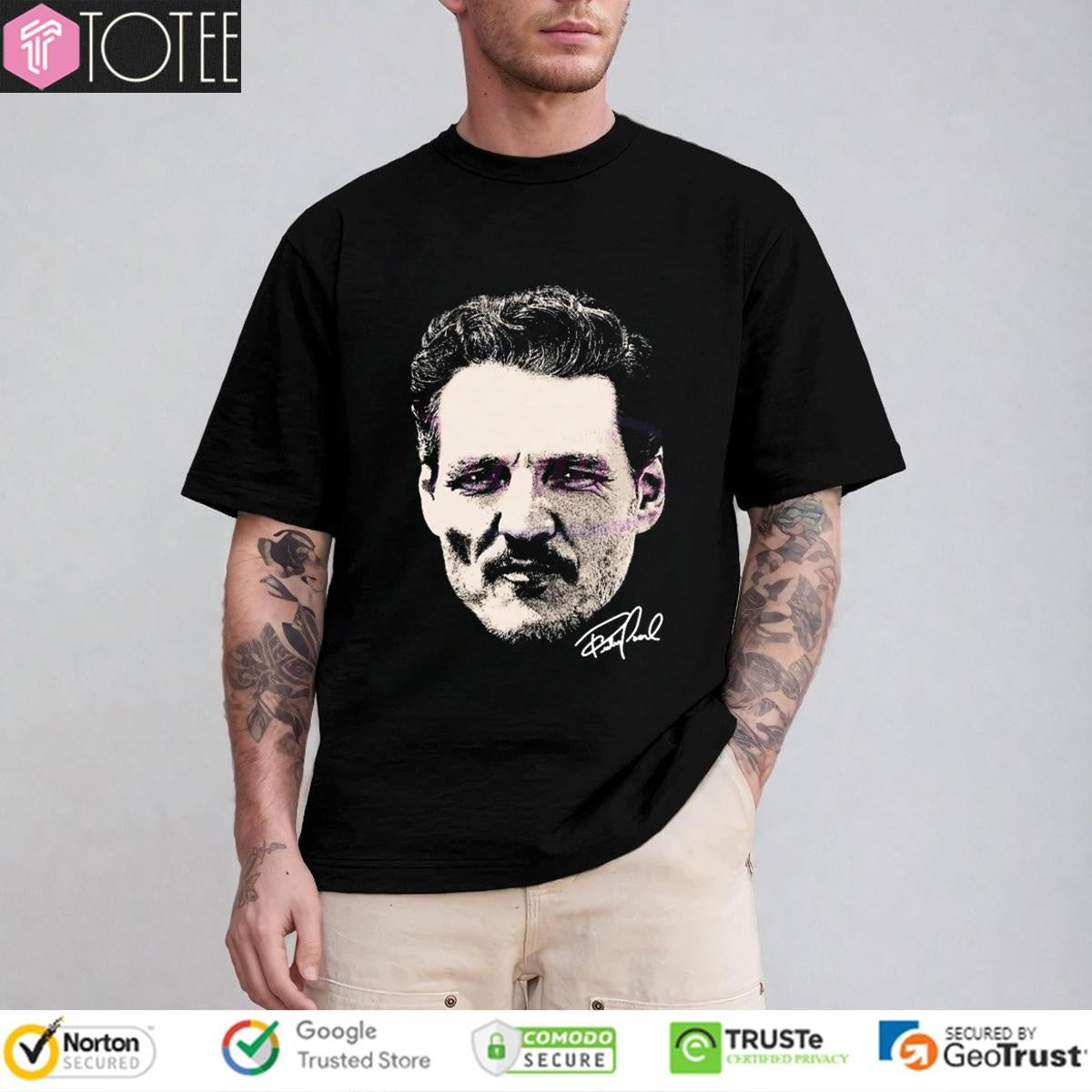 Pedro Pascal Portrait Fan Art Signature T-shirt