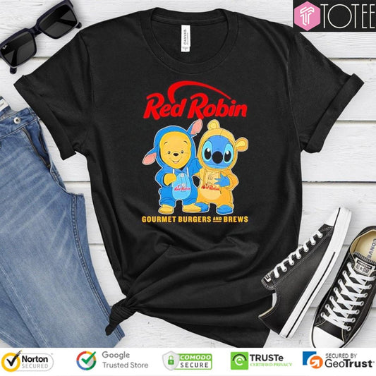 Pooh And Stitch Red Robin Gourmet Burgers And Brews T-shirt
