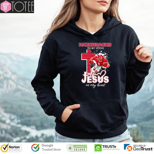 Razorbacks In My Veins Jesus In My Heart Football Mascot T-shirt