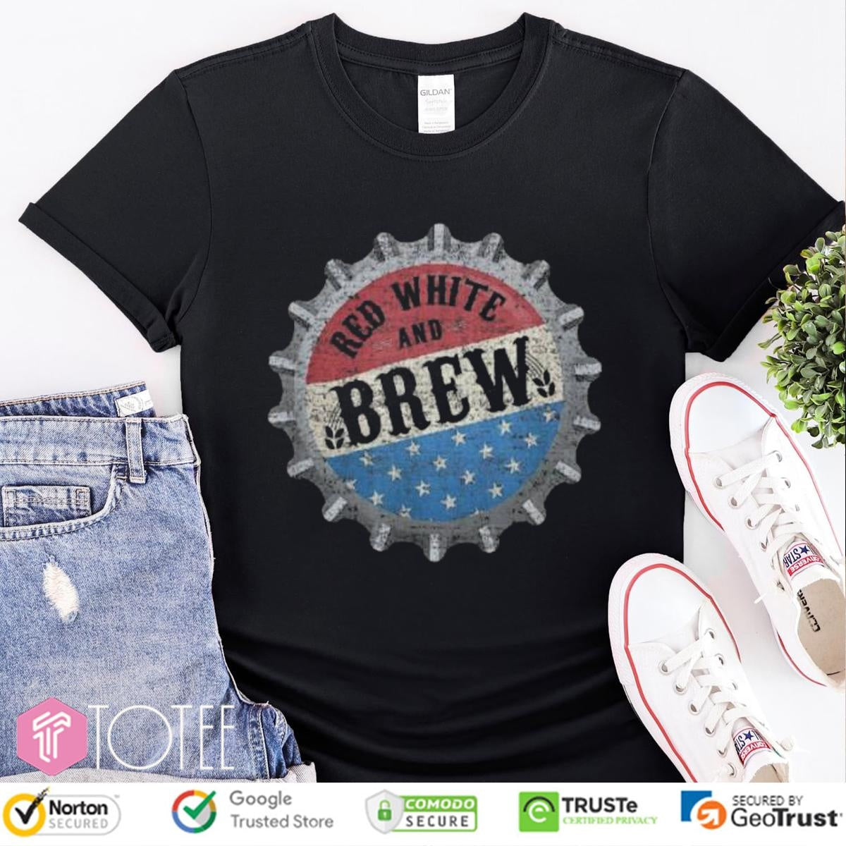 Red White And Blue Brew Beer Usa Flag 4Th Of July Fathers Day T-shirt