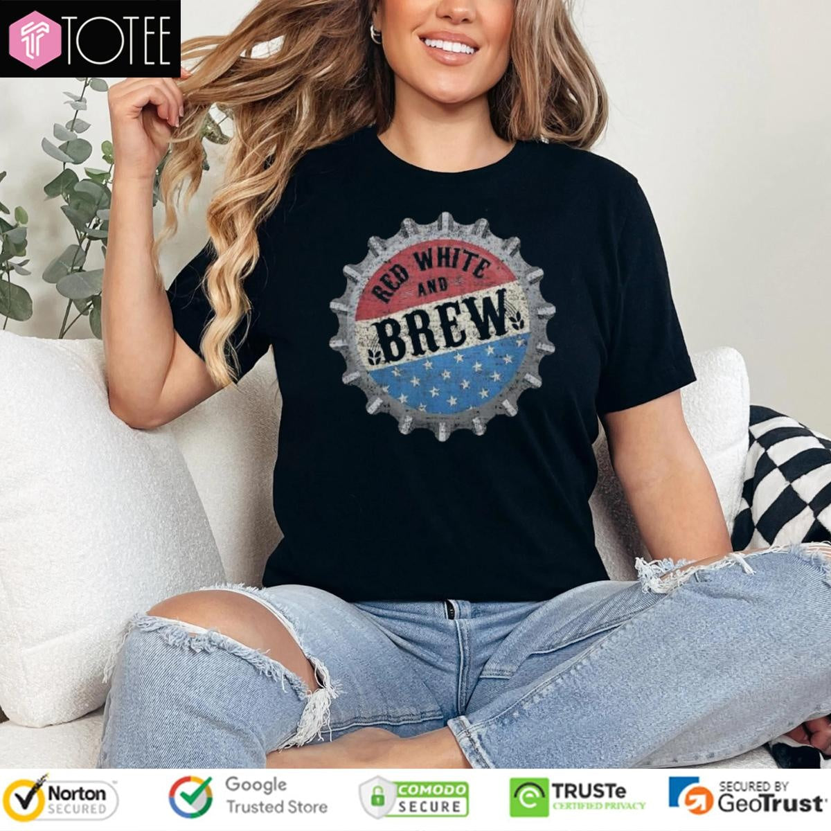 Red White And Blue Brew Beer Usa Flag 4Th Of July Fathers Day T-shirt