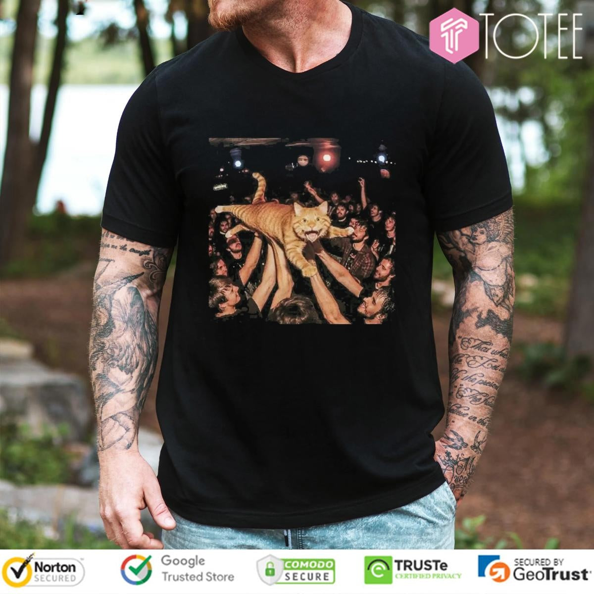 Rock Show Orange Cat Surfing Meme T-shirt