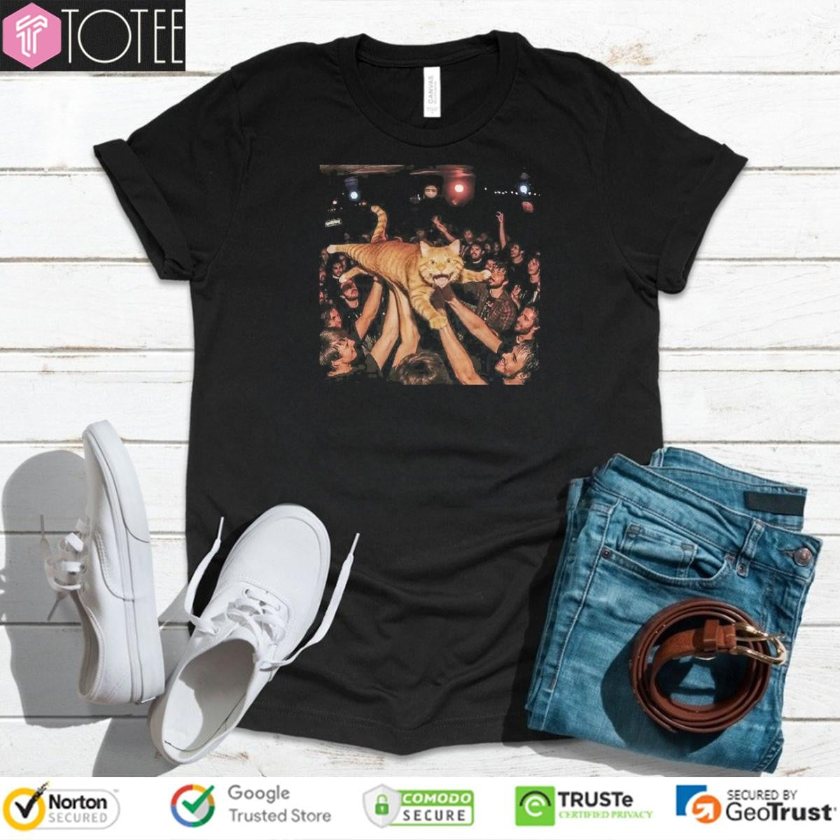 Rock Show Orange Cat Surfing Meme T-shirt