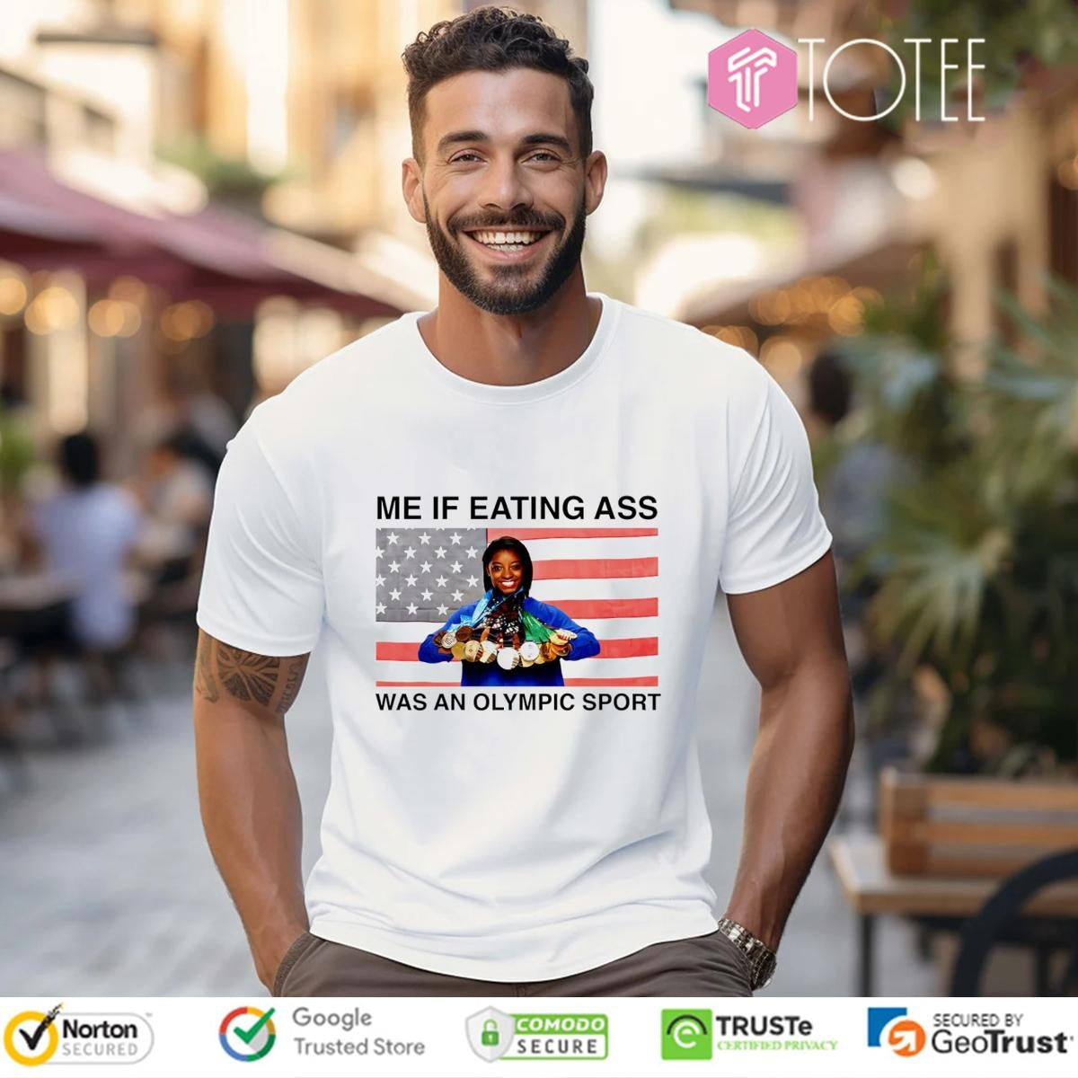 Simone Biles Me If Eating Ass Was An Olympic Sport American Flag T-shirt