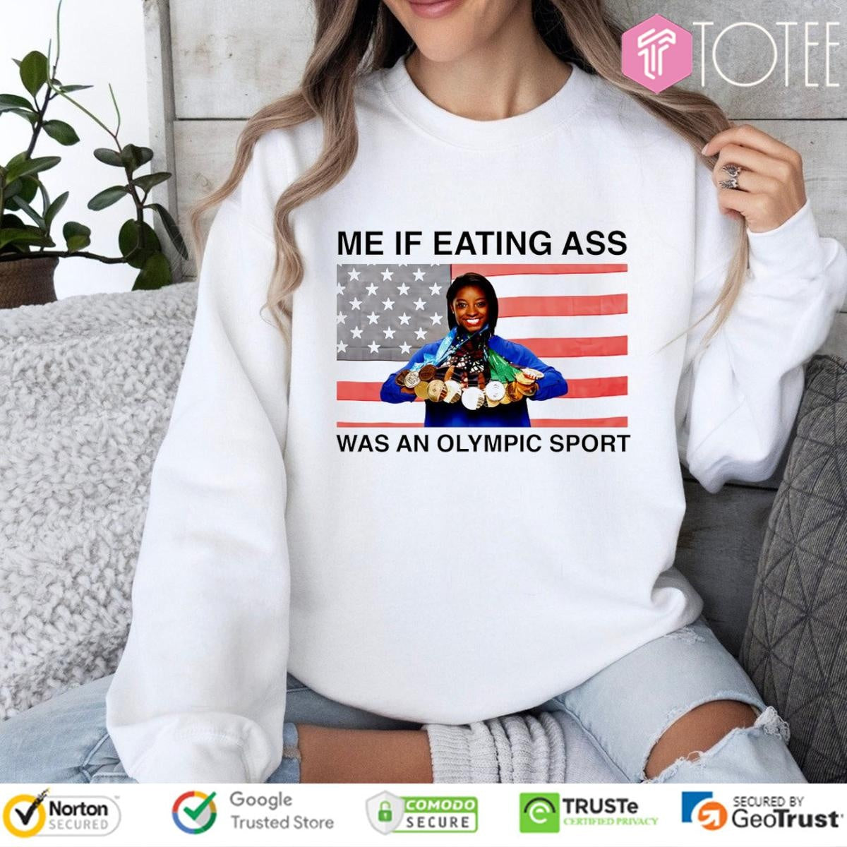 Simone Biles Me If Eating Ass Was An Olympic Sport American Flag T-shirt