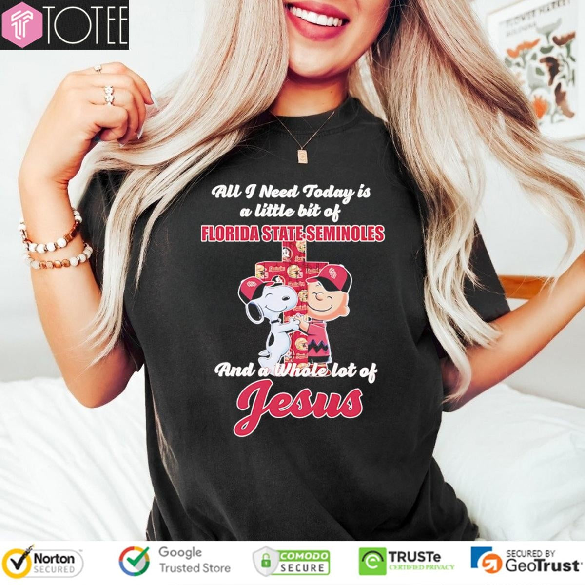 Snoopy Charlie Cross All I Need Today Is A Little Bit Of Florida State Seminoles Jesus T-shirt
