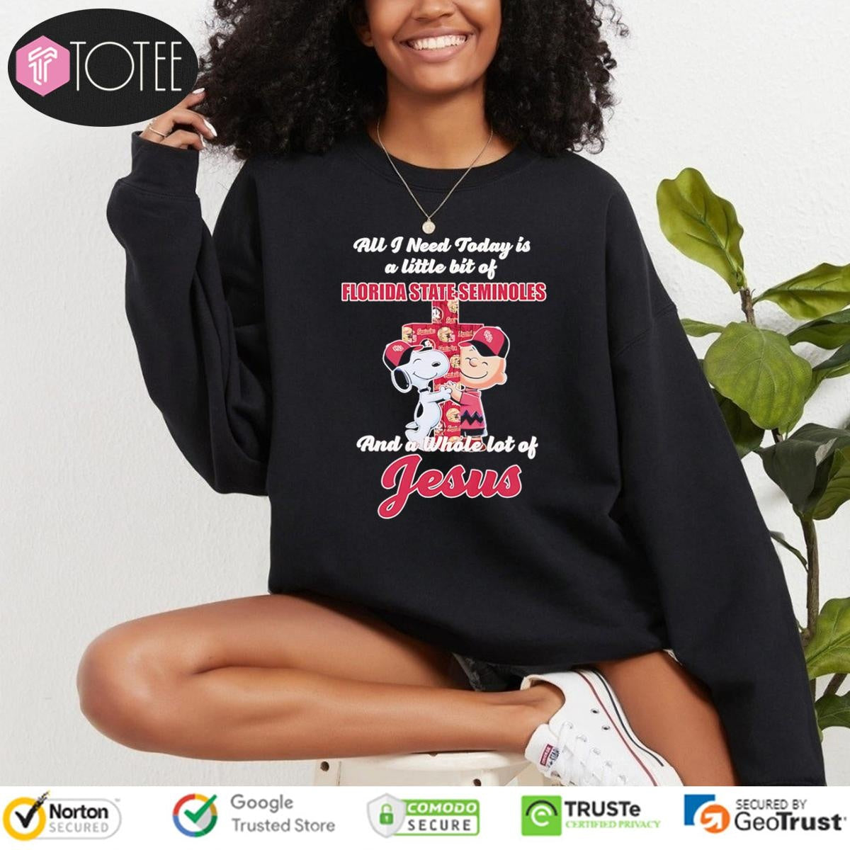 Snoopy Charlie Cross All I Need Today Is A Little Bit Of Florida State Seminoles Jesus T-shirt