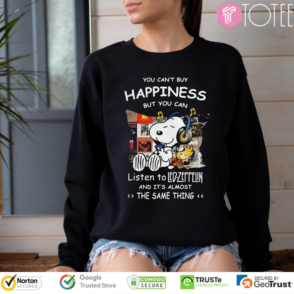 Snoopy Woodstock Happiness Listen To Led Zeppelin The Same Thing sweatshirt