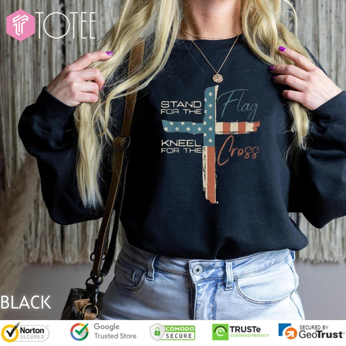 Stand For Flag Kneel For The Cross American Flag Happy 4Th Of July T-shirt