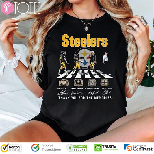 Steelers Greene Harris Bradshaw Chuck Noll Abbey Road Signatures T-shirt