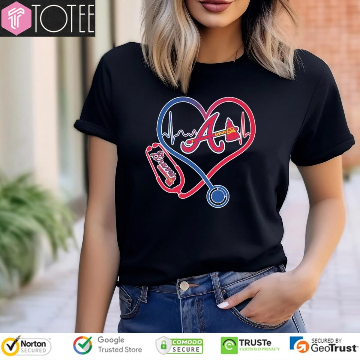 Stethoscope Heartbeat Nurse Atlanta Braves Baseball T-shirt