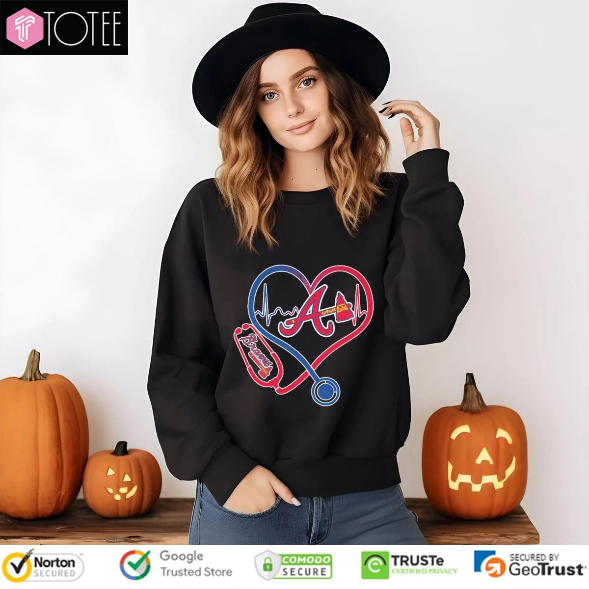 Stethoscope Heartbeat Nurse Atlanta Braves Baseball T-shirt