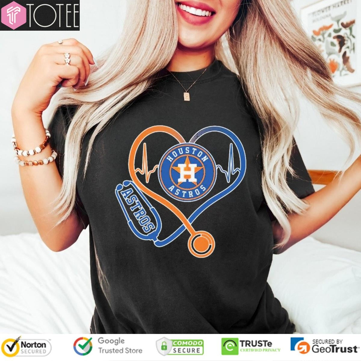 Stethoscope Heartbeat Nurse Houston Astros Baseball T-shirt