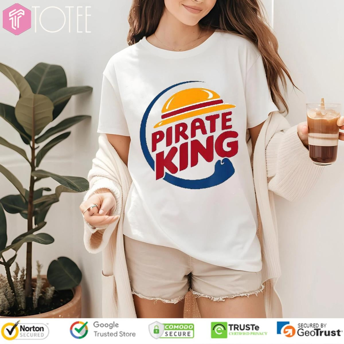 Straw Hat Pirate King Parody One Piece Burger King Logo T-shirt