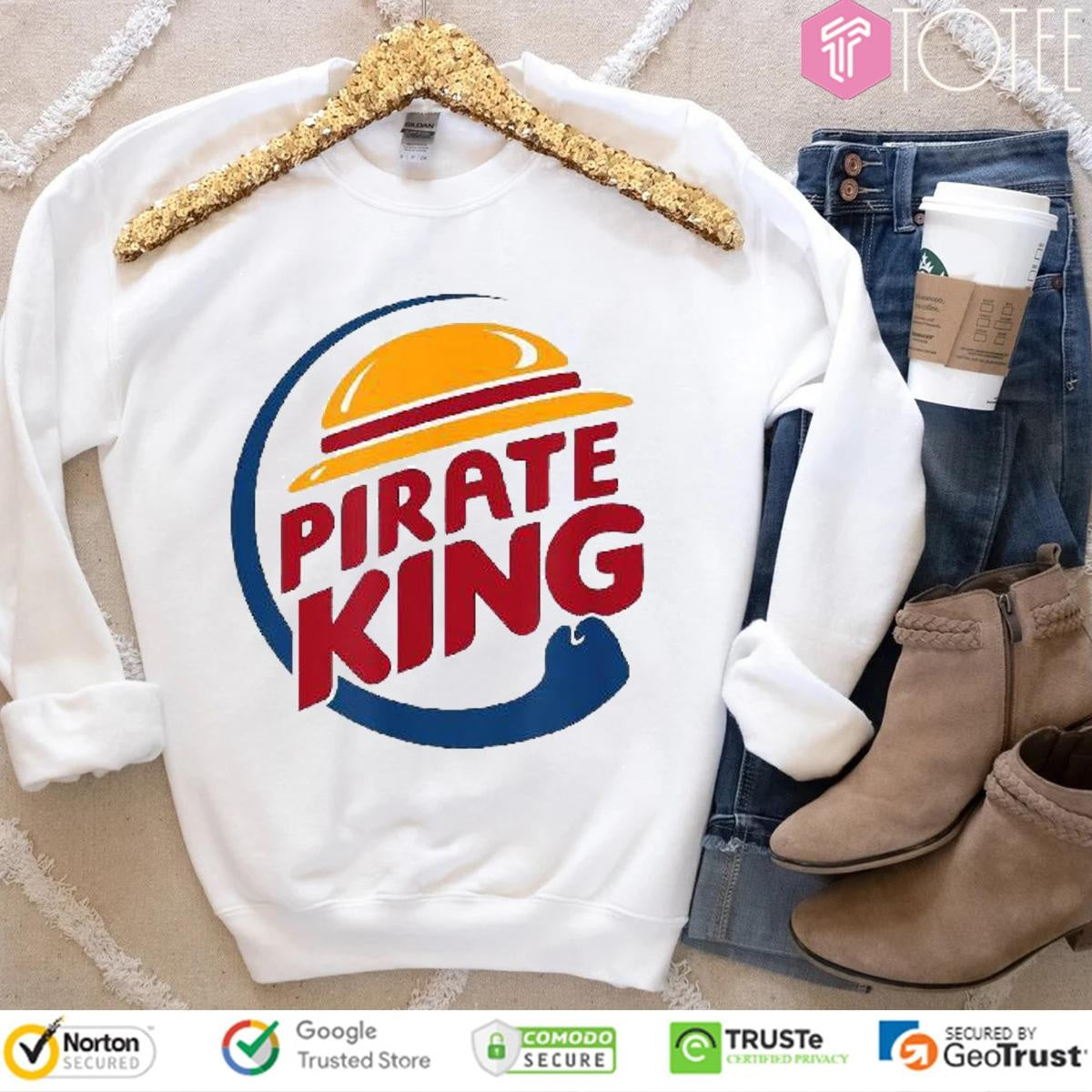 Straw Hat Pirate King Parody One Piece Burger King Logo T-shirt