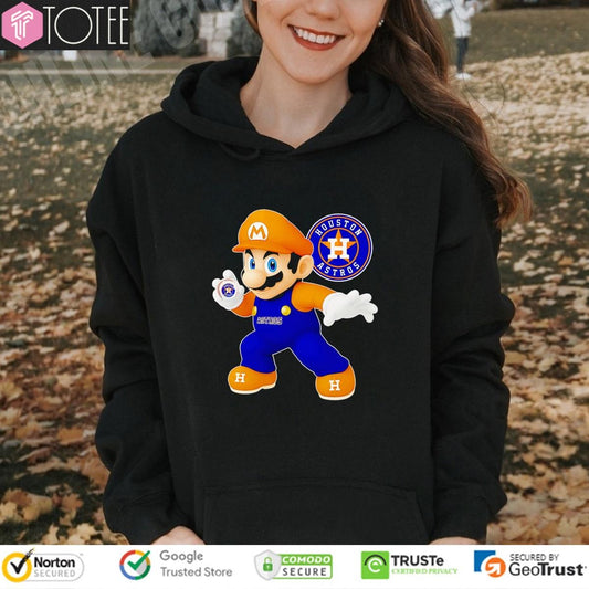 Super Mario Holding Baseball Houston Astros T-shirt