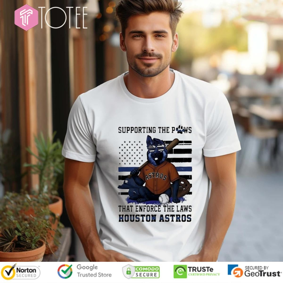 Supporting The Paws That Enforce The Laws Houston Astros Thin Blue Flag German Dog T-shirt