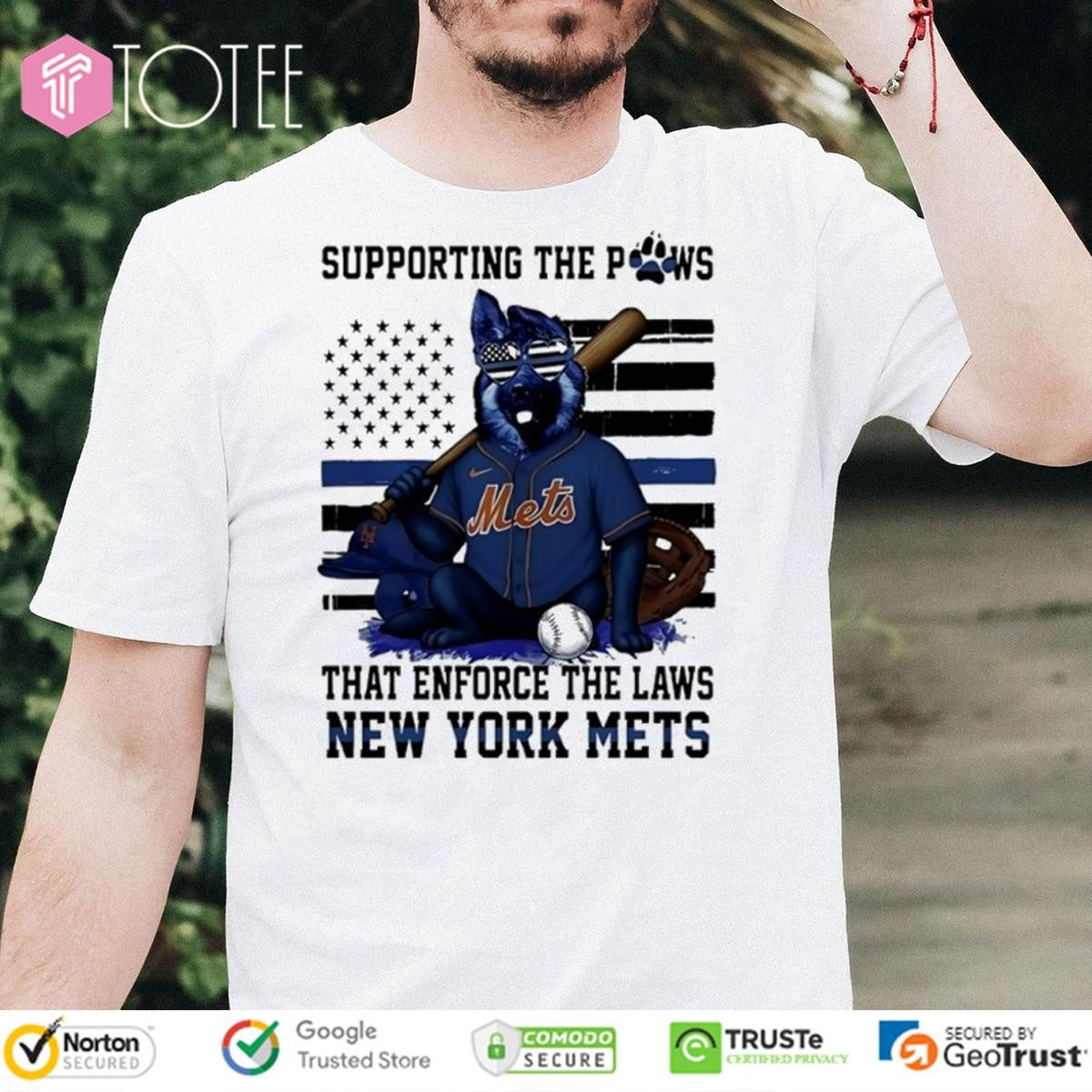 Supporting The Paws That Enforce The Laws New York Mets Thin Blue Flag German Dog T-shirt