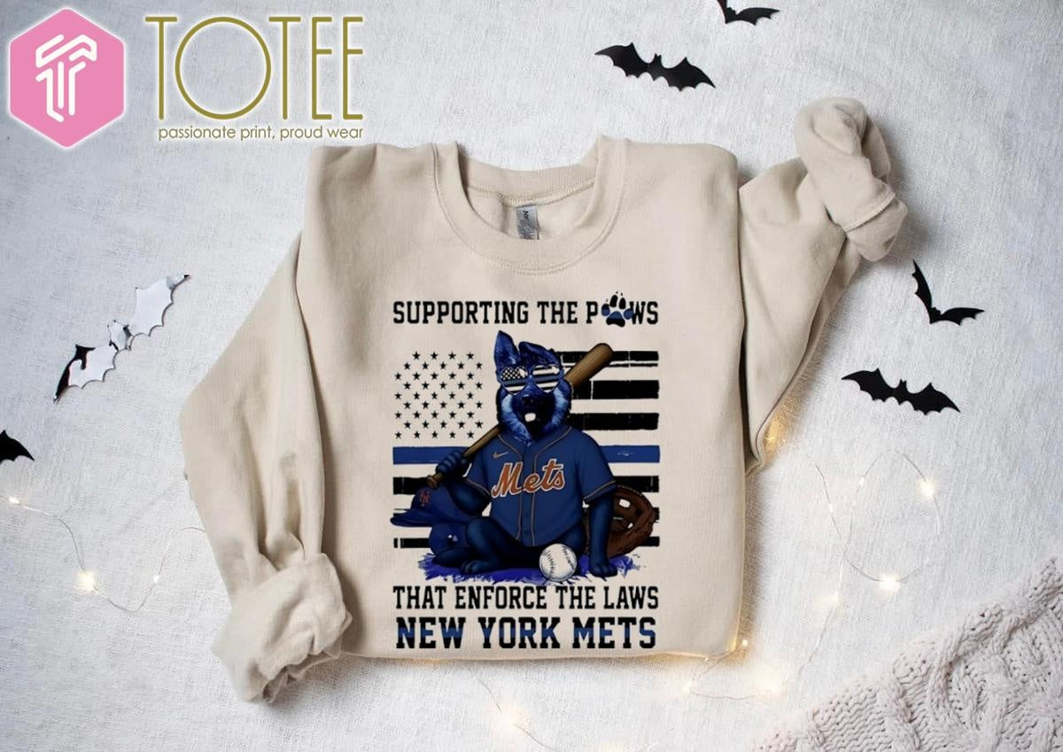 Supporting The Paws That Enforce The Laws New York Mets Thin Blue Flag German Dog T-shirt