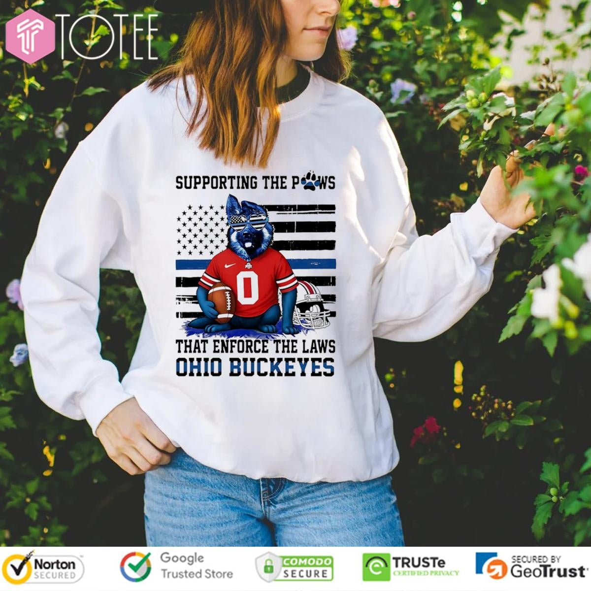 Supporting The Paws That Enforce The Laws Ohio Buckeyes Thin Blue Flag German Dog T-shirt