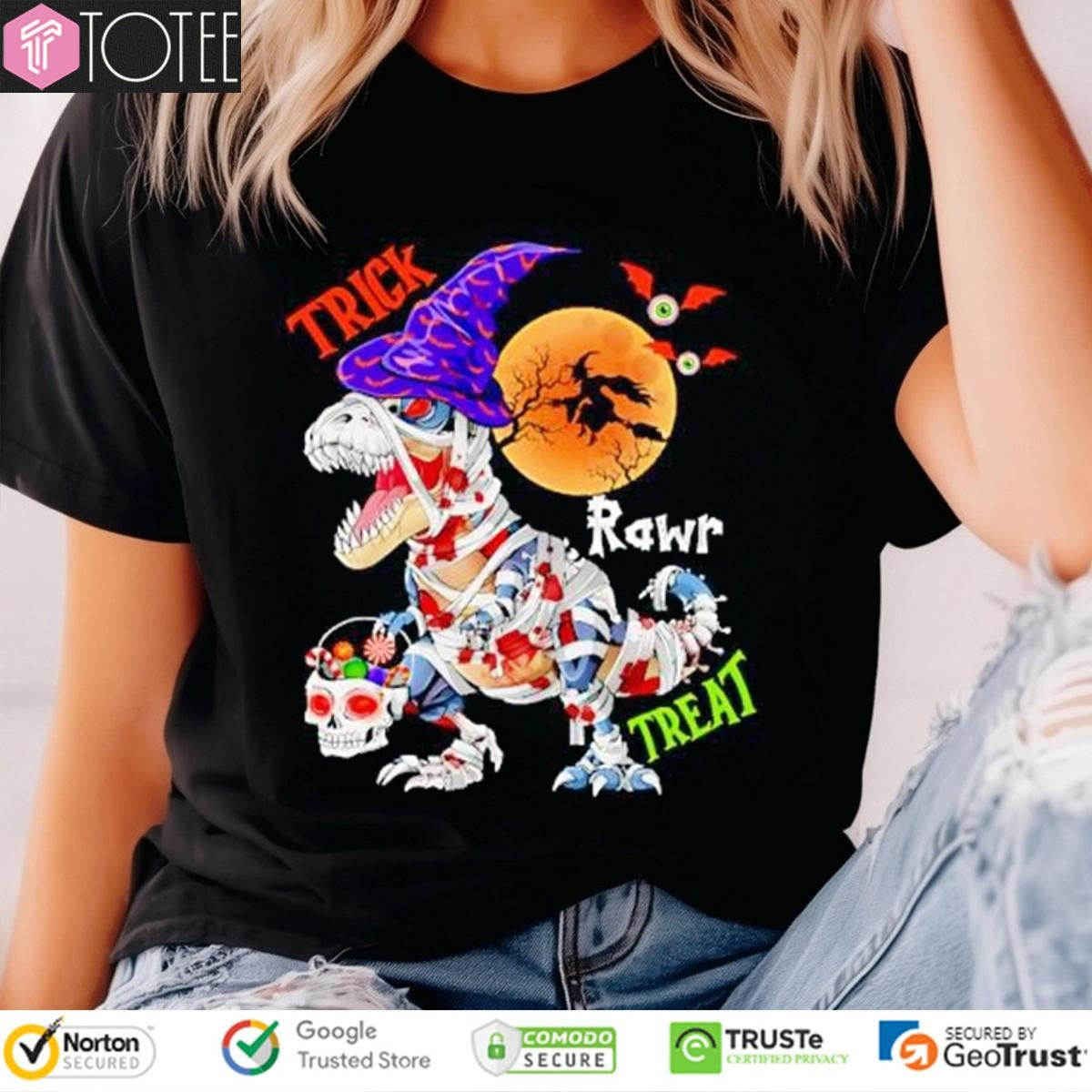 T-Rex Trick Rawr Treat Zombie Mummy Dinosaur Halloween T-shirt