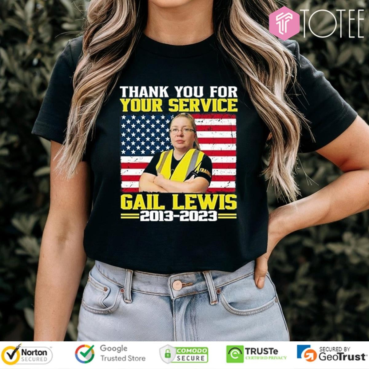 Thank You For Your Service Gail Lewis 2013-2023 American Flag T-shirt
