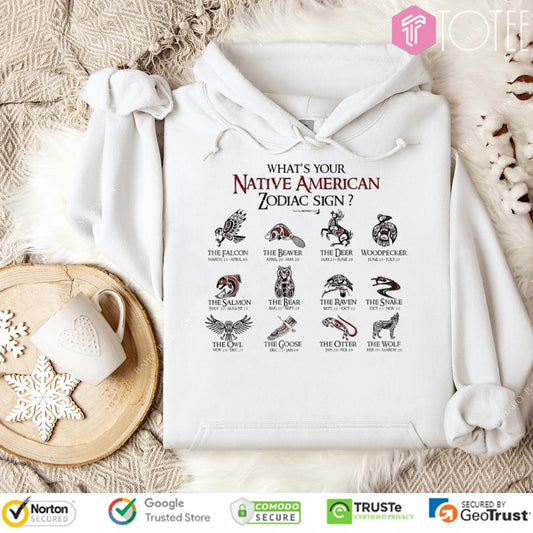 Whats Your Native American Zodiac Sign Falcon Bear Raven Deer Snake Wolf T-shirt