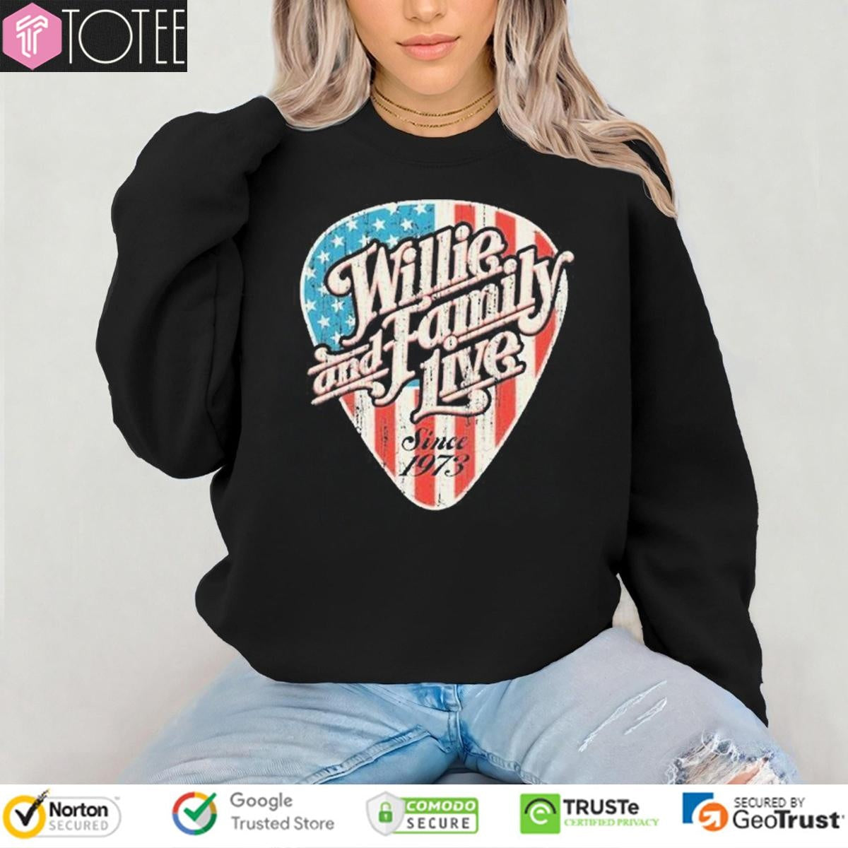 Willie Nelson Willie And Family Live Since 1973 Guitar Pick Usa Flag T-shirt