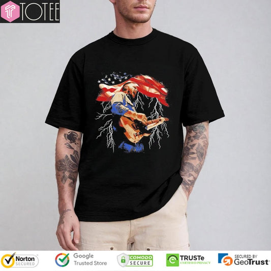 Zach Bryan Guitar American Flag Graphic Vintage T-shirt