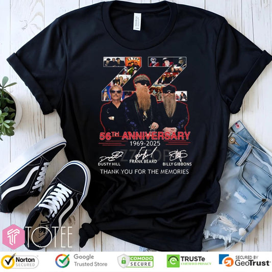 Zz Top 56Th Anniversary 1969-2025 Signatures T-shirt
